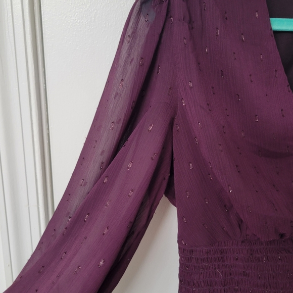 Express women's plum chiffon blouse with smocked elastic waistline size medium - Picture 6 of 10